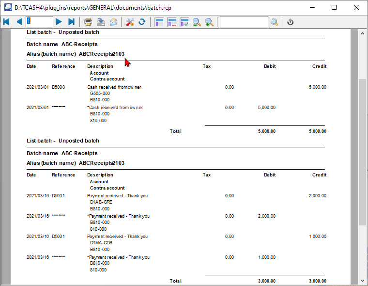 TurboCASH4 Batch list transactions unposted batches