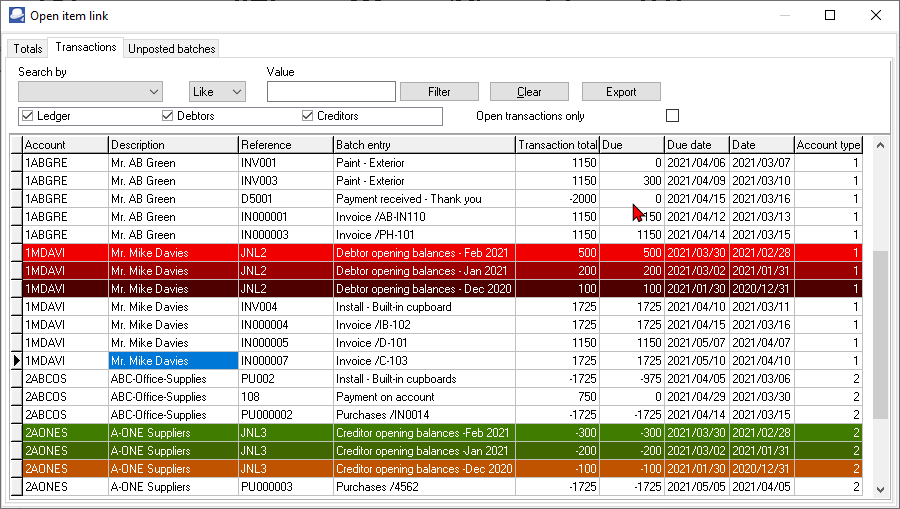 TurboCASH4 Open item transactions tab