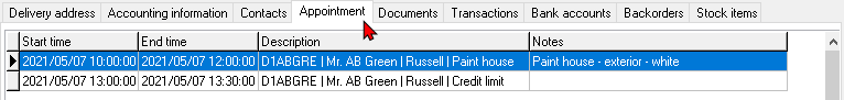 TurboCASH4 - Debtor account - Appointment tab
