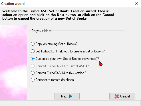 TurboCASH4 - Create a Set of Books advanced