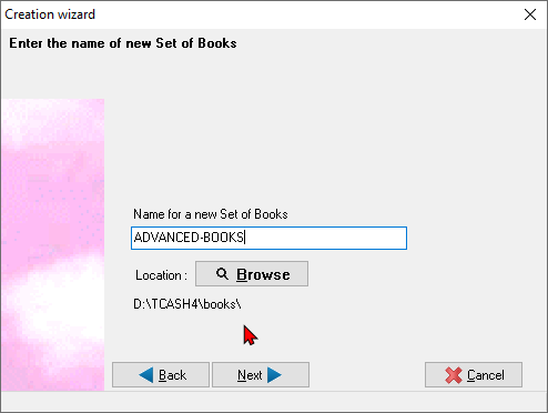TurboCASH4 - Create a Set of Books advanced enter name