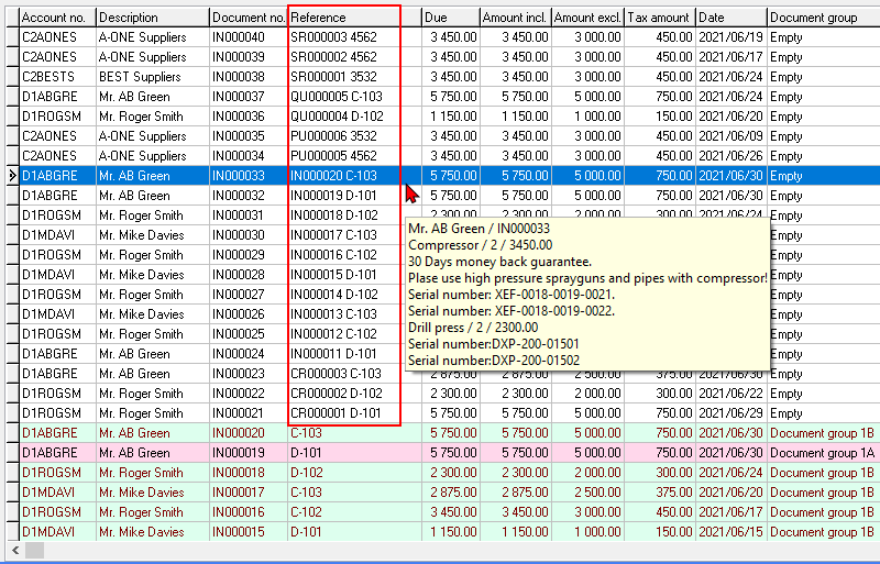 TurboCASH4 Document list screen context-menu Imported documents