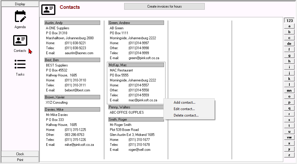 TurboCASH4 Calender contacts