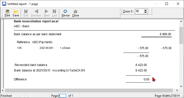 TurboCASH4 Bank reconciliation report alternative