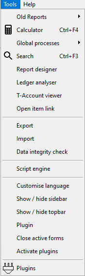 TurboCASH4 - Tools menu