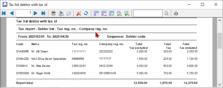 Tax list - creditor with tax id - printed