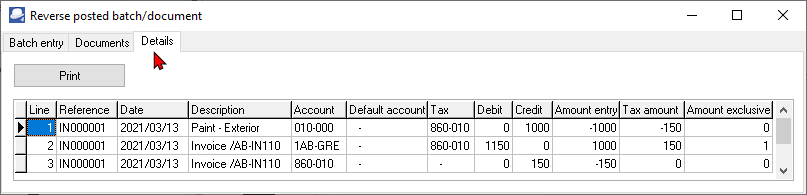 TurboCASH4 Reverse posted document details