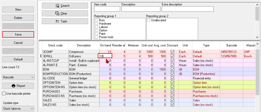 TurboCASH4 - Change stock item quantities