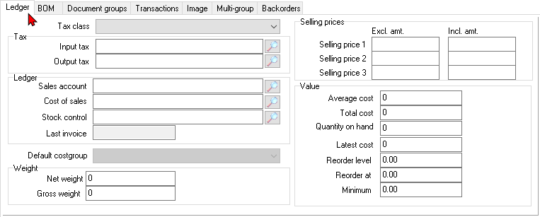 TurboCASH4 - Stock item - BOM (production) type - Ledger tab