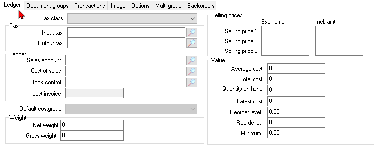 TurboCASH4 - Stock item - Option item (no stock) type - Ledger tab