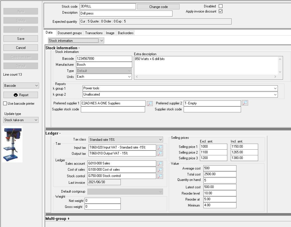 TurboCASH4 - Stock item form options