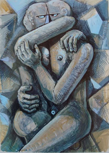 The Kiss AI Generated Cubism